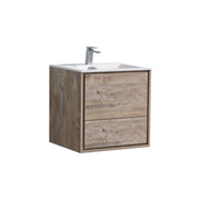 Kube Bath DL24-NW DeLusso 24" Nature Wood Wall Mount Single Sink Bathroom Vanity with Reinforced Acrylic Composite Top