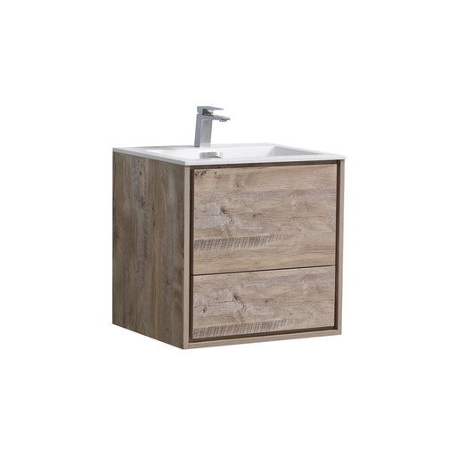Kube Bath DL24-NW DeLusso 24" Nature Wood Wall Mount Single Sink Bathroom Vanity with Reinforced Acrylic Composite Top