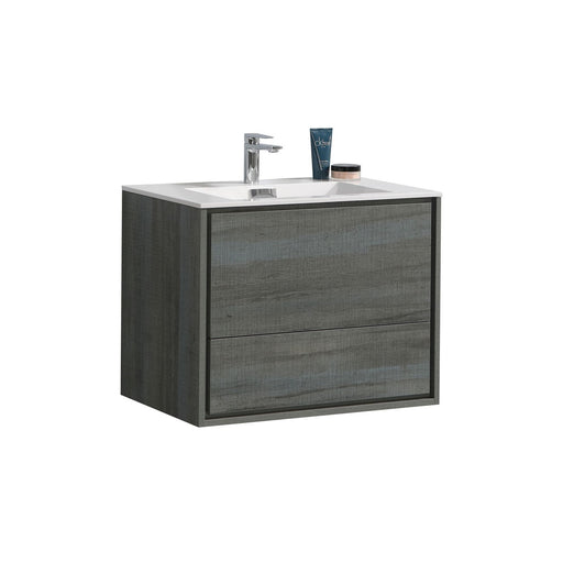Kube Bath DL30-BE DeLusso 30" Ocean Gray Wall Mount Single Sink Bathroom Vanity with Reinforced Acrylic Composite Top