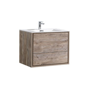 Kube Bath DL30-NW DeLusso 30" Nature Wood Wall Mount Single Sink Bathroom Vanity with Reinforced Acrylic Composite Top