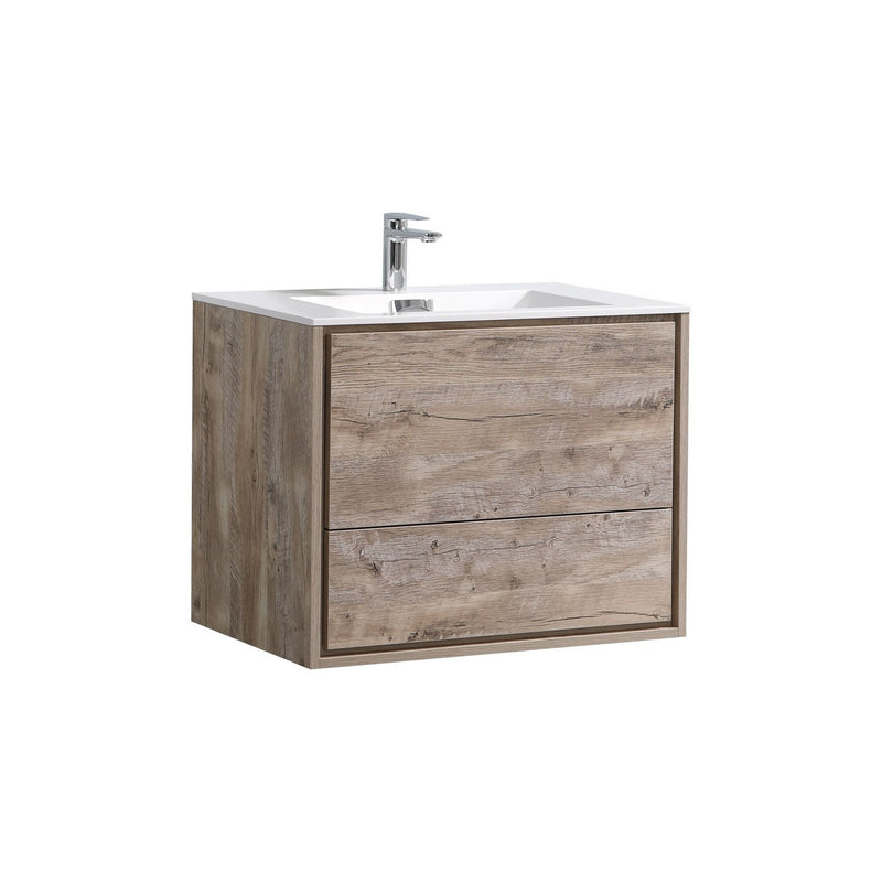 Kube Bath DL30-NW DeLusso 30" Nature Wood Wall Mount Single Sink Bathroom Vanity with Reinforced Acrylic Composite Top