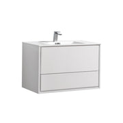 Kube Bath DL36-GW DeLusso 36" High Gloss White Wall Mount Single Sink Bathroom Vanity with Reinforced Acrylic Composite Top
