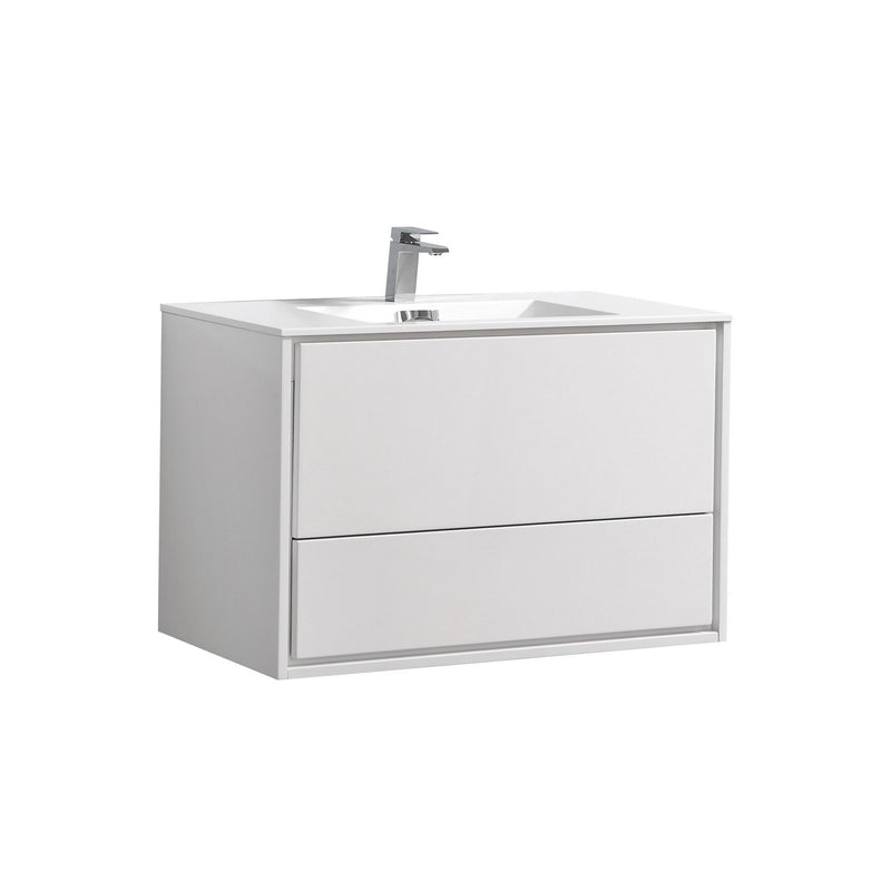 Kube Bath DL36-GW DeLusso 36" High Gloss White Wall Mount Single Sink Bathroom Vanity with Reinforced Acrylic Composite Top