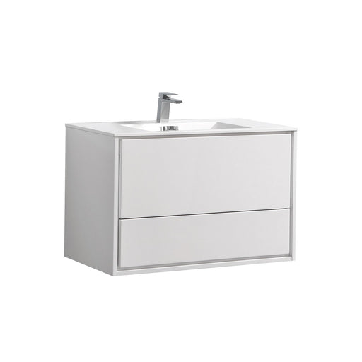 Kube Bath DL36-GW DeLusso 36" High Gloss White Wall Mount Single Sink Bathroom Vanity with Reinforced Acrylic Composite Top