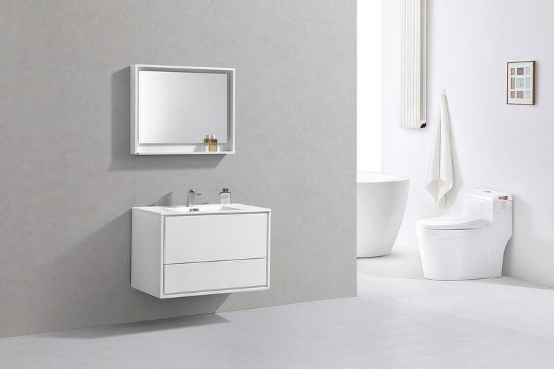 Kube Bath DL36-GW DeLusso 36" High Gloss White Wall Mount Single Sink Bathroom Vanity with Reinforced Acrylic Composite Top - view 2