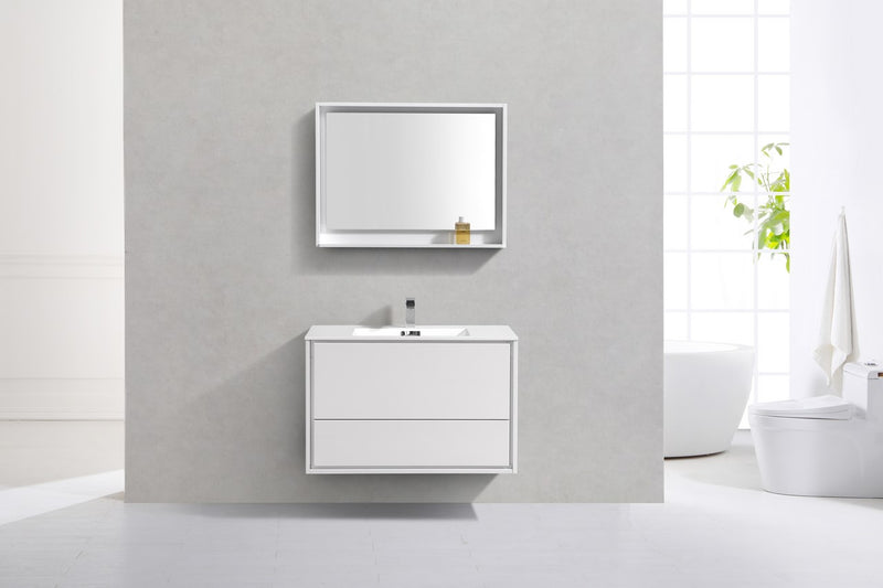 Kube Bath DL36-GW DeLusso 36" High Gloss White Wall Mount Single Sink Bathroom Vanity with Reinforced Acrylic Composite Top - view 3
