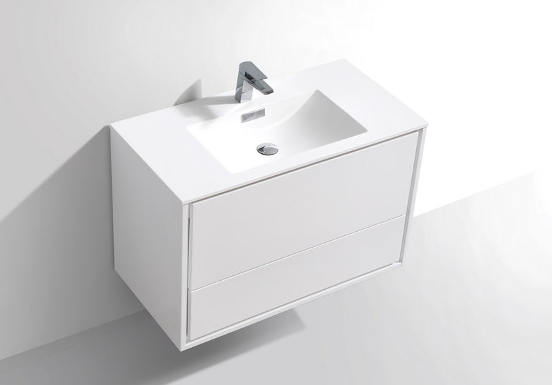 Kube Bath DL36-GW DeLusso 36" High Gloss White Wall Mount Single Sink Bathroom Vanity with Reinforced Acrylic Composite Top - view 4