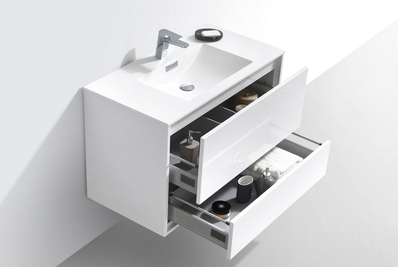 Kube Bath DL36-GW DeLusso 36" High Gloss White Wall Mount Single Sink Bathroom Vanity with Reinforced Acrylic Composite Top - view 5