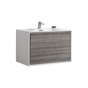 Kube Bath DL36-HGASH DeLusso 36" Ash Gray Wall Mount Single Sink Bathroom Vanity with Reinforced Acrylic Composite Top
