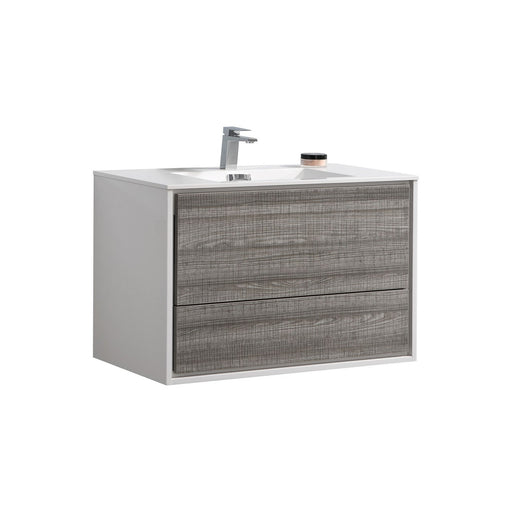 Kube Bath DL36-HGASH DeLusso 36" Ash Gray Wall Mount Single Sink Bathroom Vanity with Reinforced Acrylic Composite Top