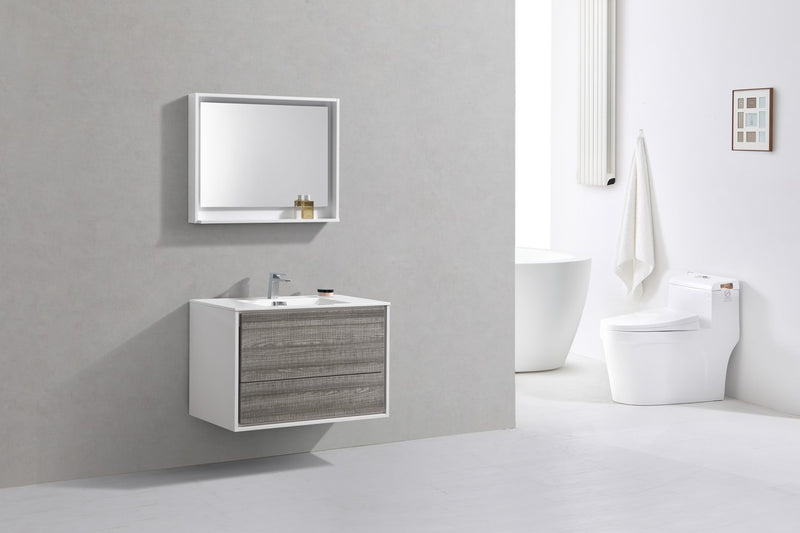 Kube Bath DL36-HGASH DeLusso 36" Ash Gray Wall Mount Single Sink Bathroom Vanity with Reinforced Acrylic Composite Top - view 2
