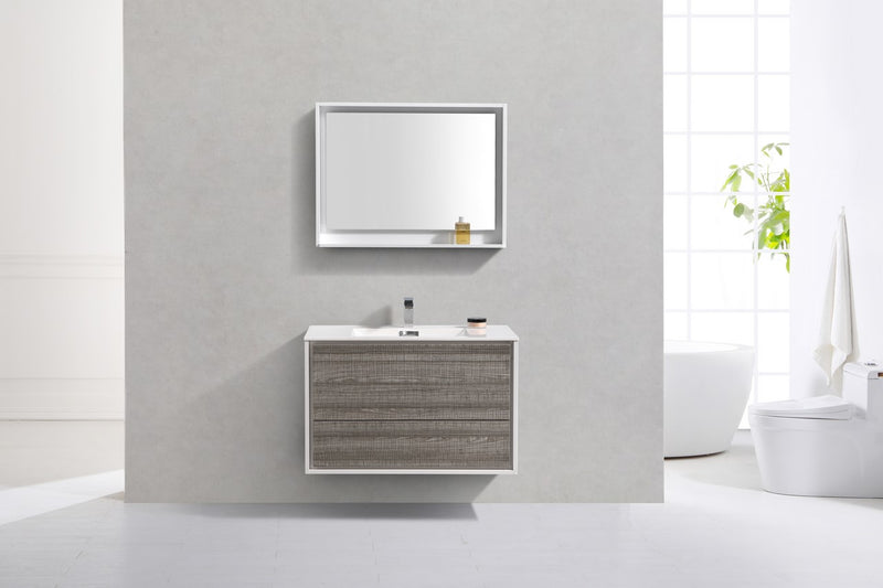 Kube Bath DL36-HGASH DeLusso 36" Ash Gray Wall Mount Single Sink Bathroom Vanity with Reinforced Acrylic Composite Top - view 3