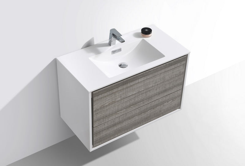 Kube Bath DL36-HGASH DeLusso 36" Ash Gray Wall Mount Single Sink Bathroom Vanity with Reinforced Acrylic Composite Top - view 4