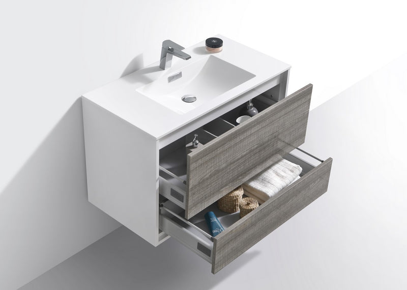 Kube Bath DL36-HGASH DeLusso 36" Ash Gray Wall Mount Single Sink Bathroom Vanity with Reinforced Acrylic Composite Top - view 5