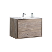 Kube Bath DL36-NW DeLusso 36" Nature Wood Wall Mount Single Sink Bathroom Vanity with Reinforced Acrylic Composite Top
