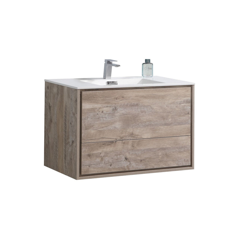 Kube Bath DL36-NW DeLusso 36" Nature Wood Wall Mount Single Sink Bathroom Vanity with Reinforced Acrylic Composite Top