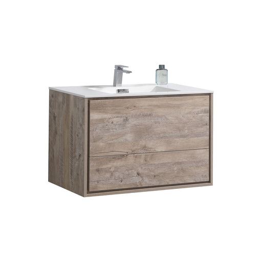 Kube Bath DL36-NW DeLusso 36" Nature Wood Wall Mount Single Sink Bathroom Vanity with Reinforced Acrylic Composite Top