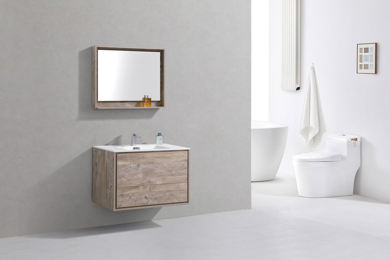 Kube Bath DL36-NW DeLusso 36" Nature Wood Wall Mount Single Sink Bathroom Vanity with Reinforced Acrylic Composite Top - view 2