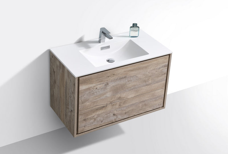 Kube Bath DL36-NW DeLusso 36" Nature Wood Wall Mount Single Sink Bathroom Vanity with Reinforced Acrylic Composite Top - view 4
