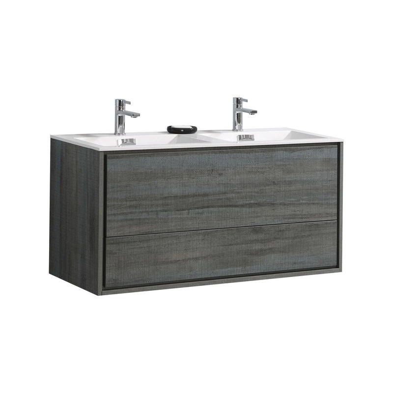 Kube Bath DL48D-BE DeLusso 48" Ocean Gray Wall Mount Double Sink Bathroom Vanity with Reinforced Acrylic Composite Top
