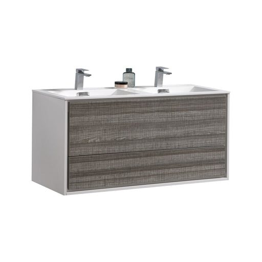 Kube Bath DL48D-HGASH DeLusso 48" Ash Gray Wall Mount Double Sink Bathroom Vanity with Reinforced Acrylic Composite Top