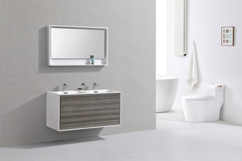 Kube Bath DL48D-HGASH DeLusso 48" Ash Gray Wall Mount Double Sink Bathroom Vanity with Reinforced Acrylic Composite Top - view 2