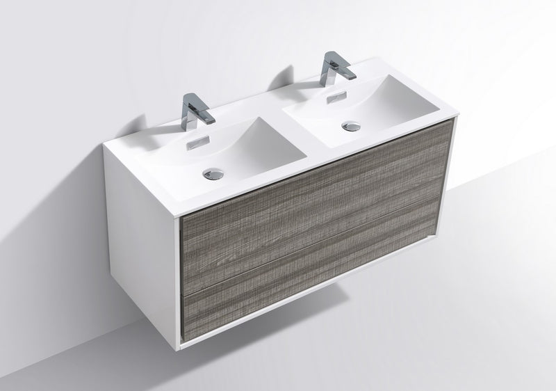 Kube Bath DL48D-HGASH DeLusso 48" Ash Gray Wall Mount Double Sink Bathroom Vanity with Reinforced Acrylic Composite Top - view 4
