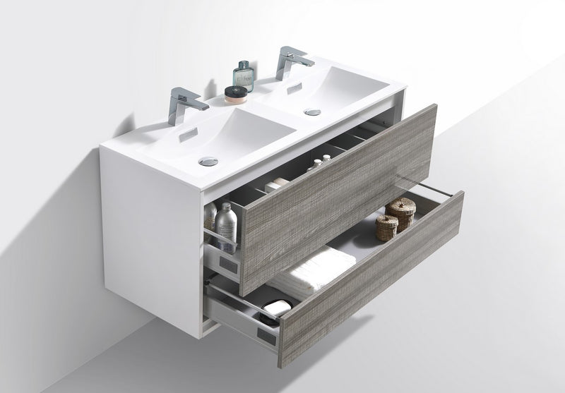 Kube Bath DL48D-HGASH DeLusso 48" Ash Gray Wall Mount Double Sink Bathroom Vanity with Reinforced Acrylic Composite Top - view 5