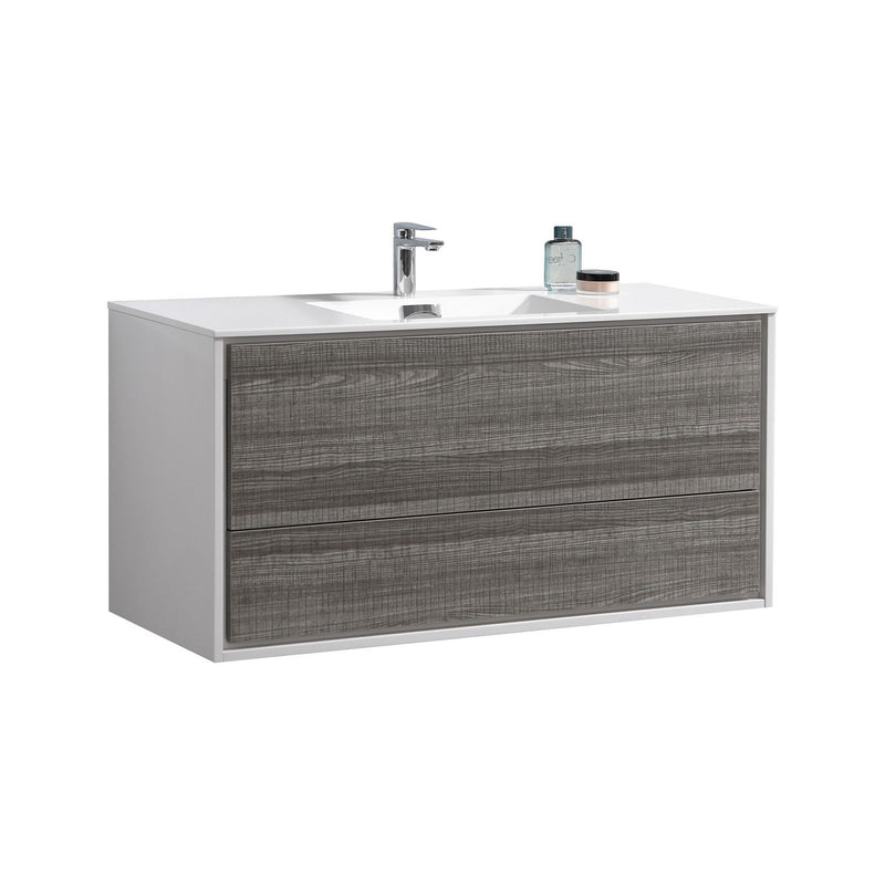 Kube Bath DL48S-HGASH DeLusso 48" Ash Gray Wall Mount Single Sink Bathroom Vanity with Reinforced Acrylic Composite Top