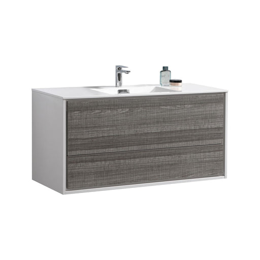 Kube Bath DL48S-HGASH DeLusso 48" Ash Gray Wall Mount Single Sink Bathroom Vanity with Reinforced Acrylic Composite Top