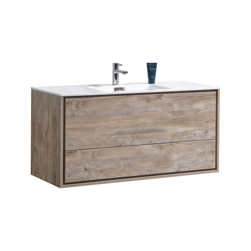Kube Bath DL48S-NW DeLusso 48" Nature Wood Wall Mount Single Sink Bathroom Vanity with Reinforced Acrylic Composite Top