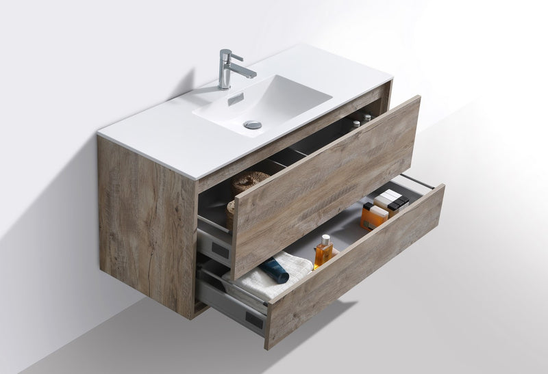 Kube Bath DL48S-NW DeLusso 48" Nature Wood Wall Mount Single Sink Bathroom Vanity with Reinforced Acrylic Composite Top - view 5