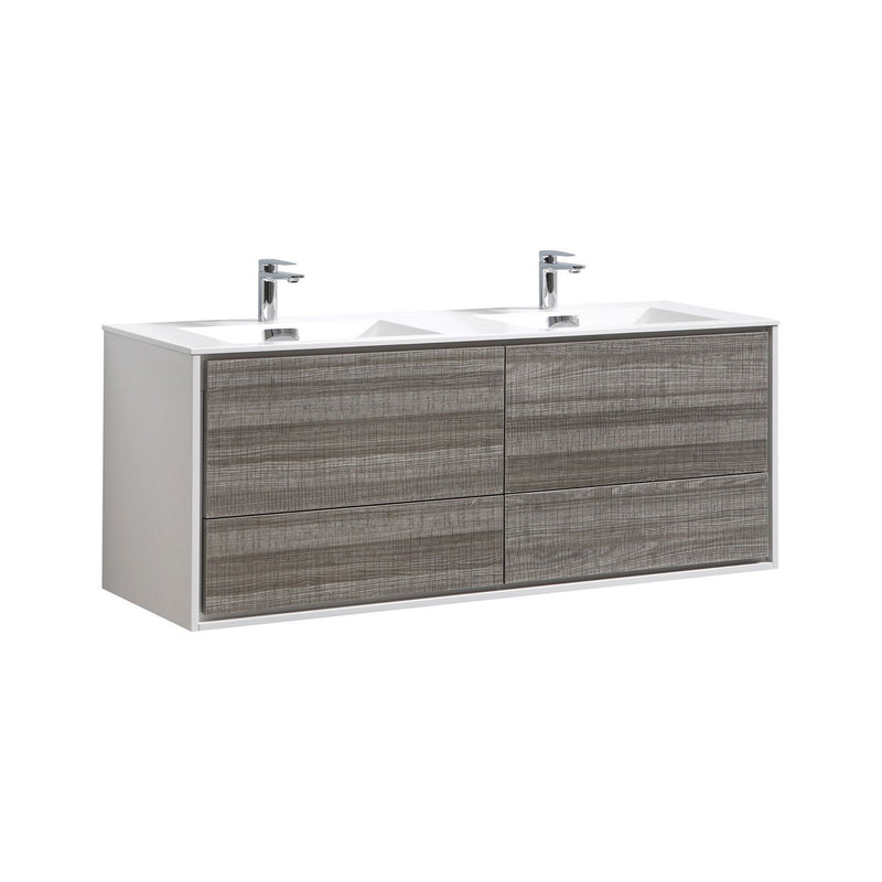 Kube Bath DL60D-HGASH DeLusso 60" Ash Gray Wall Mount Double Sink Bathroom Vanity with Reinforced Acrylic Composite Top