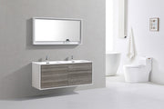 Kube Bath DL60D-HGASH DeLusso 60" Ash Gray Wall Mount Double Sink Bathroom Vanity with Reinforced Acrylic Composite Top - view 2