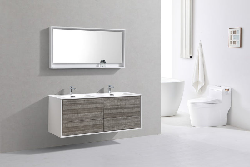 Kube Bath DL60D-HGASH DeLusso 60" Ash Gray Wall Mount Double Sink Bathroom Vanity with Reinforced Acrylic Composite Top - view 2