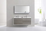 Kube Bath DL60D-HGASH DeLusso 60" Ash Gray Wall Mount Double Sink Bathroom Vanity with Reinforced Acrylic Composite Top - view 3