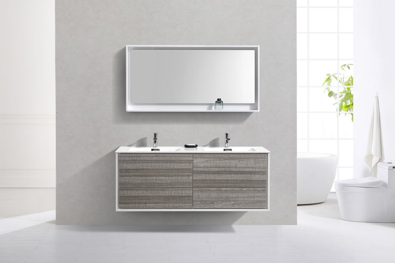 Kube Bath DL60D-HGASH DeLusso 60" Ash Gray Wall Mount Double Sink Bathroom Vanity with Reinforced Acrylic Composite Top - view 3