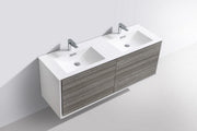 Kube Bath DL60D-HGASH DeLusso 60" Ash Gray Wall Mount Double Sink Bathroom Vanity with Reinforced Acrylic Composite Top - view 4