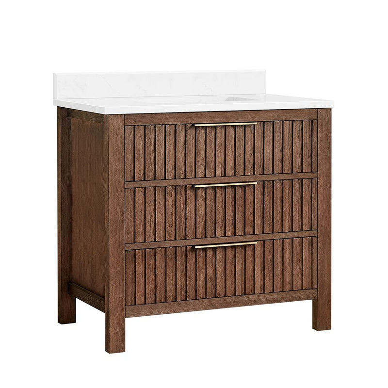 Vinnova 704236-AD-GW Shenzhen 36" Single Sink Bath Vanity in Aged Dark Brown Oak