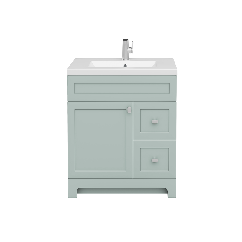 Cutler DAISYSAGE30 Daisy 30" Freestanding Cultured Marble Top Bathroom Vanity with Modern Shaker Doors - Sage