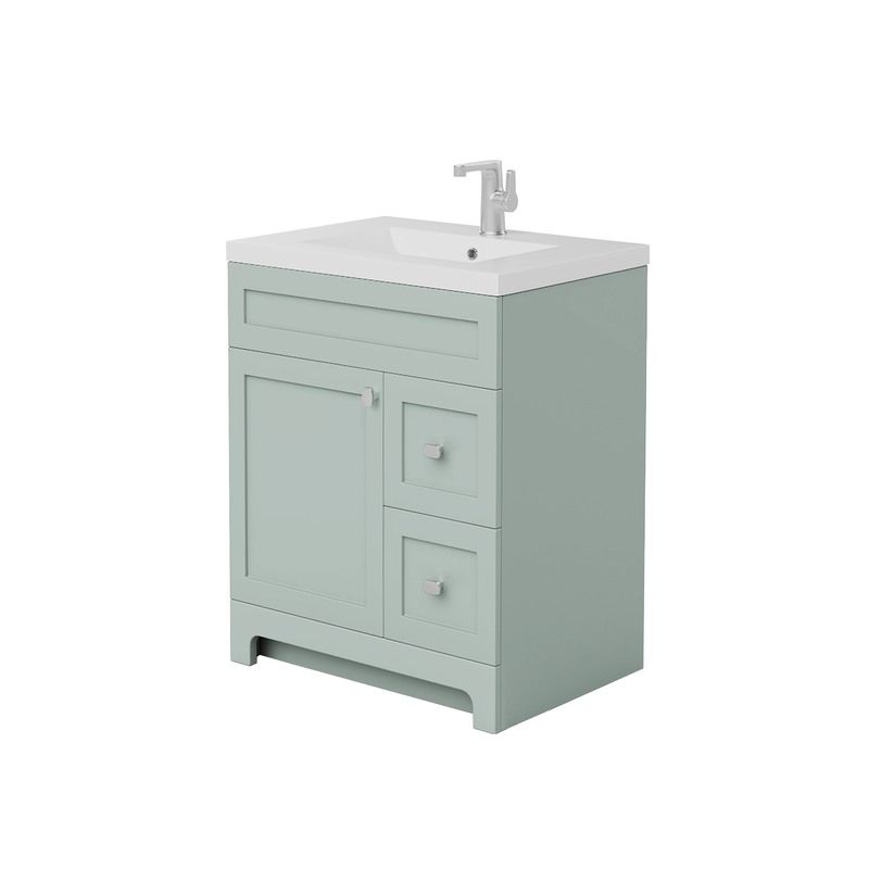 Cutler DAISYSAGE30 Daisy 30" Freestanding Cultured Marble Top Bathroom Vanity with Modern Shaker Doors - Sage