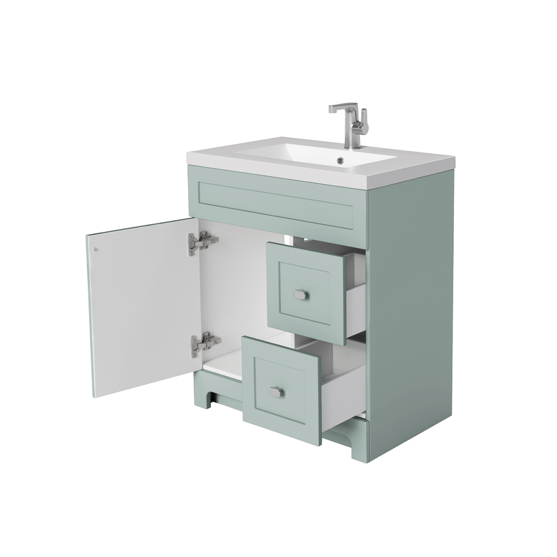 Cutler DAISYSAGE30 Daisy 30" Freestanding Cultured Marble Top Bathroom Vanity with Modern Shaker Doors - Sage