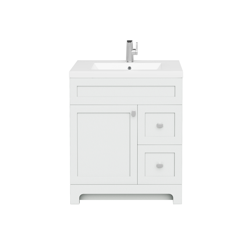 Cutler DAISYWHT30 Daisy 30" Freestanding Cultured Marble Top Bathroom Vanity with Modern Shaker Doors - White