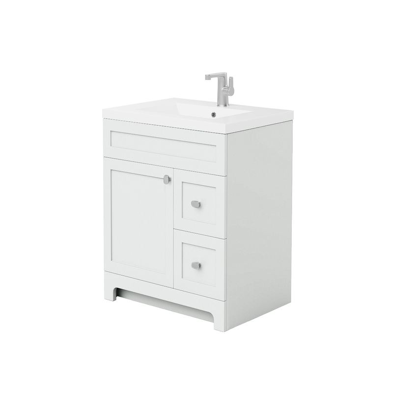Cutler DAISYWHT30 Daisy 30" Freestanding Cultured Marble Top Bathroom Vanity with Modern Shaker Doors - White