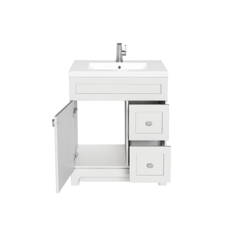 Cutler DAISYWHT30 Daisy 30" Freestanding Cultured Marble Top Bathroom Vanity with Modern Shaker Doors - White