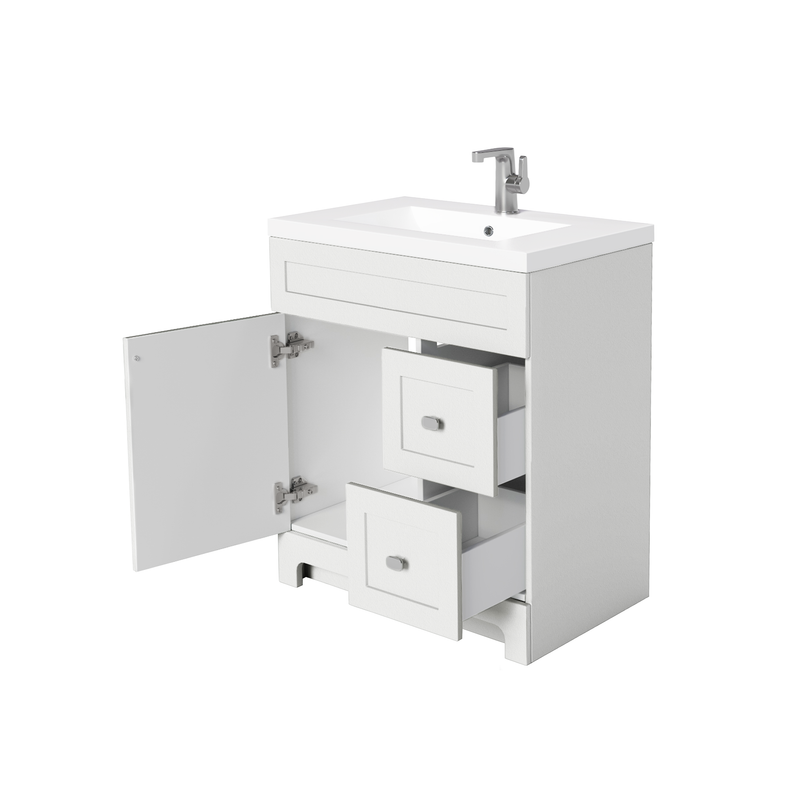 Cutler DAISYWHT30 Daisy 30" Freestanding Cultured Marble Top Bathroom Vanity with Modern Shaker Doors - White