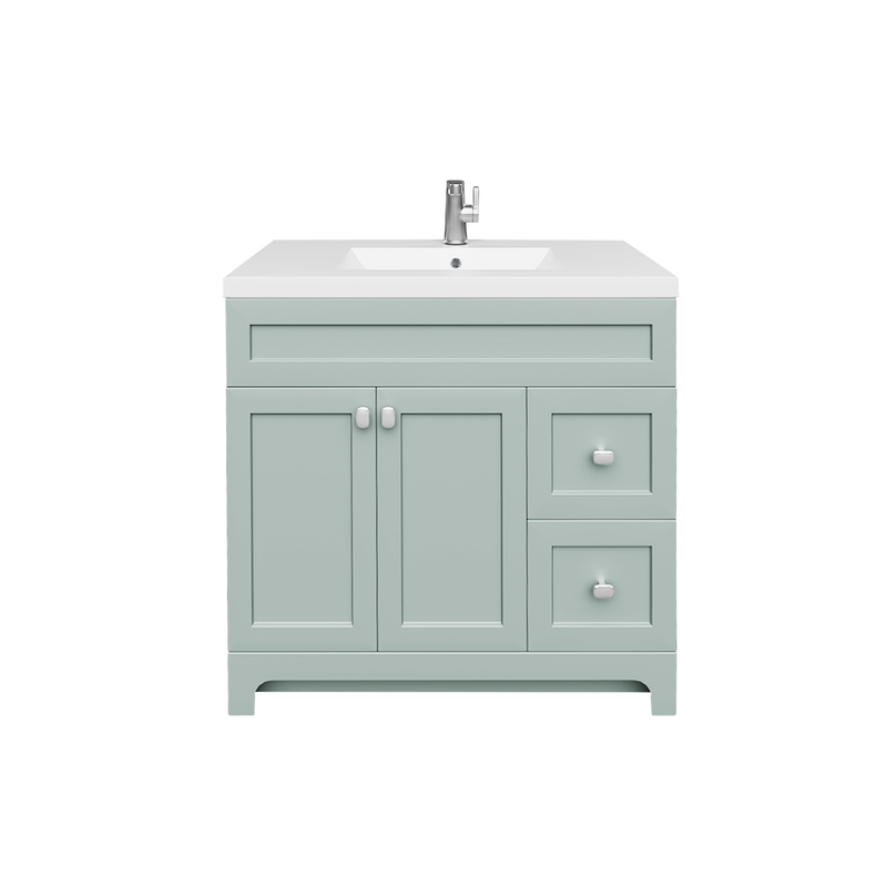Cutler DAISYSAGE36 Daisy 36" Freestanding Cultured Marble Top Bathroom Vanity with Modern Shaker Doors - Sage