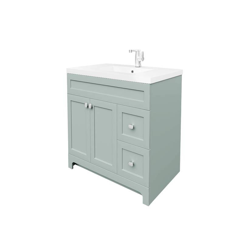 Cutler DAISYSAGE36 Daisy 36" Freestanding Cultured Marble Top Bathroom Vanity with Modern Shaker Doors - Sage