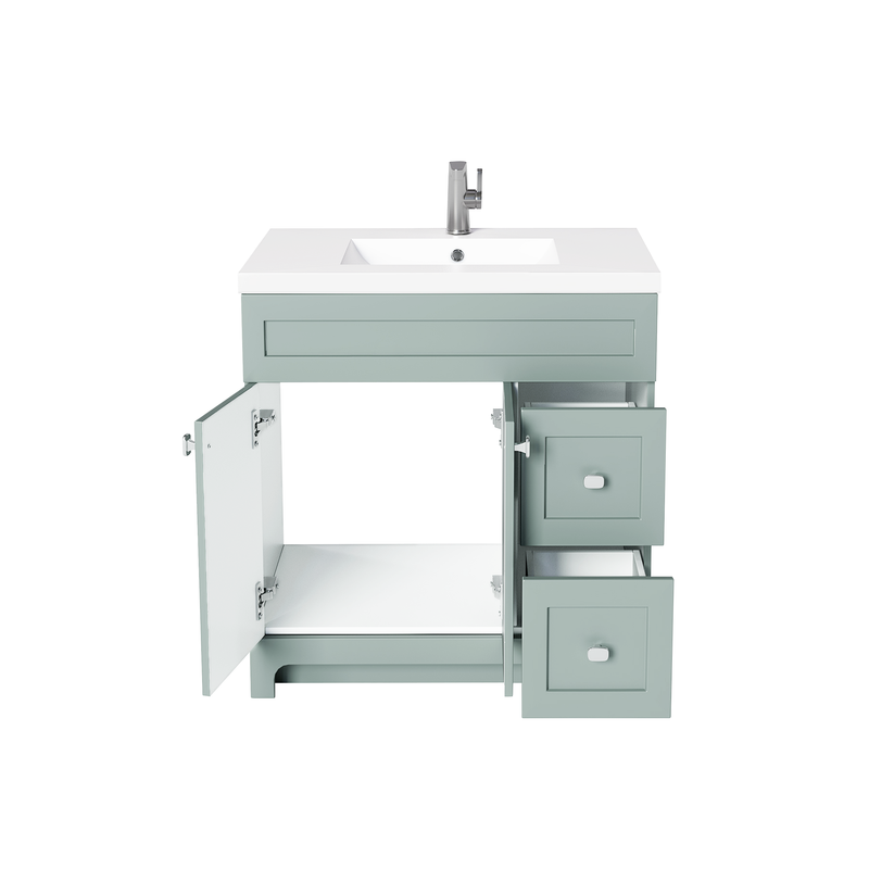 Cutler DAISYSAGE36 Daisy 36" Freestanding Cultured Marble Top Bathroom Vanity with Modern Shaker Doors - Sage
