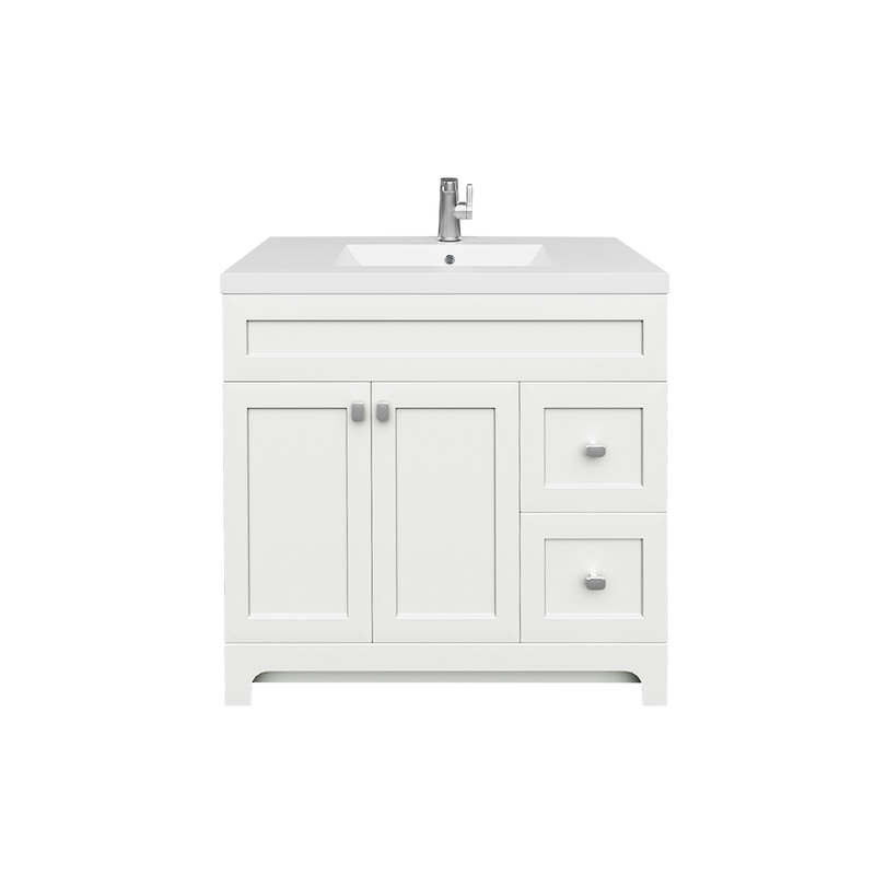 Cutler DAISYWHT36 Daisy 36" Freestanding Cultured Marble Top Bathroom Vanity with Modern Shaker Doors - White